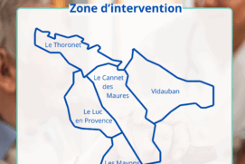 Carte de la zone d'intervention du CRT : Le Thoronet, Le Cannet des Maures, Vidauban, Le Luc en Provence et les Mayons